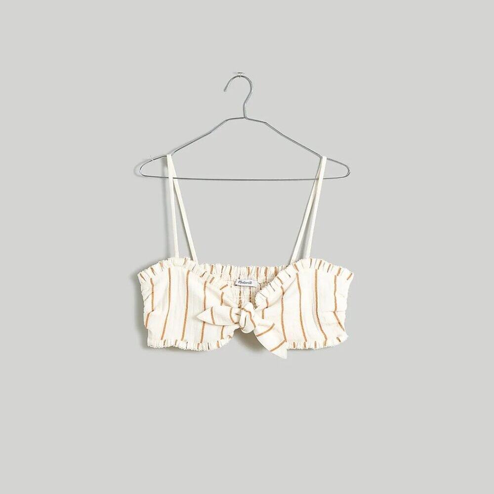 MADEWELL Lightspun Tie-Front Bandeau Top in Stripe Size L - Picture 3 of 6